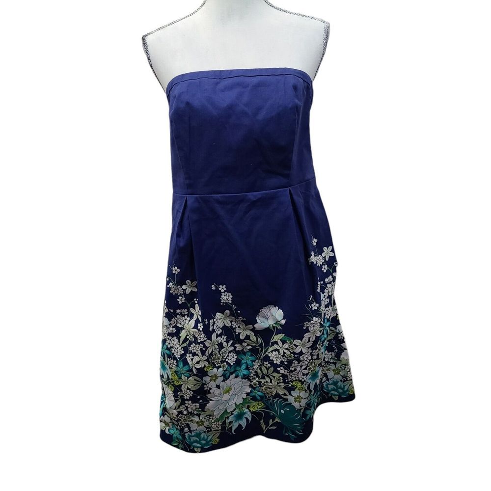 Old Navy Strapless Navy Blue Floral Border Print Dress